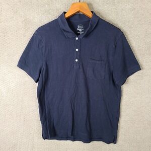 J. Crew Men's Navy Blue Stretch Pique Polo Shirt Size Medium Short Sleeve Pocket